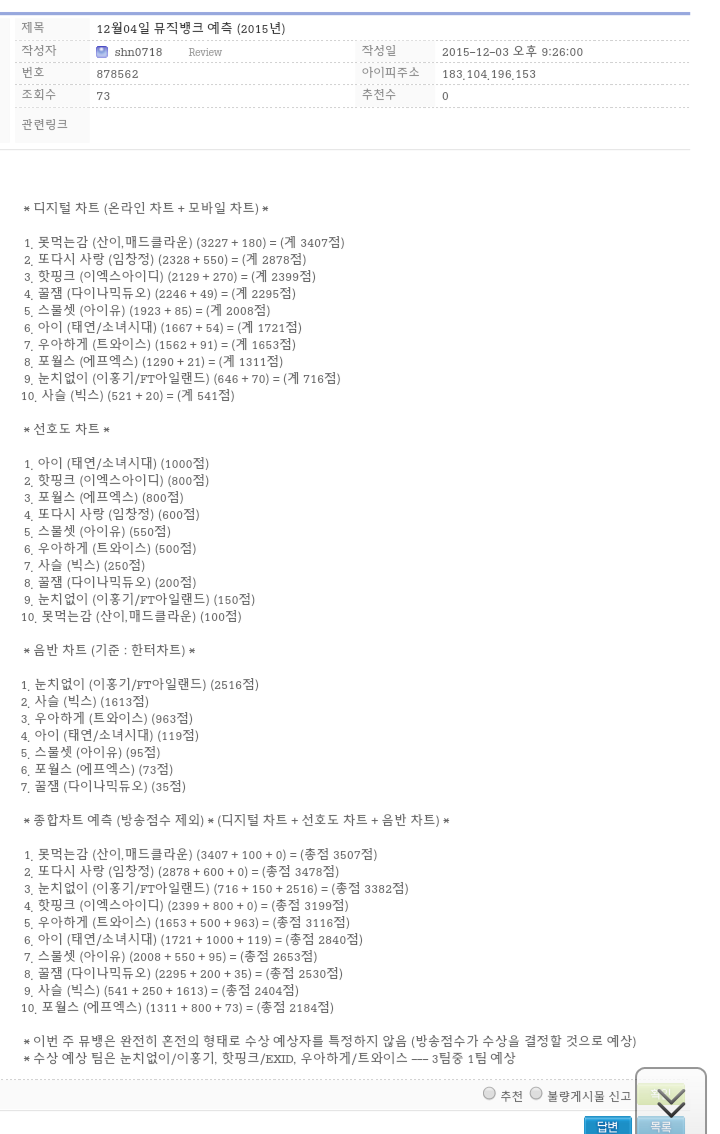 12월4일 뮤뱅예측 | 인스티즈