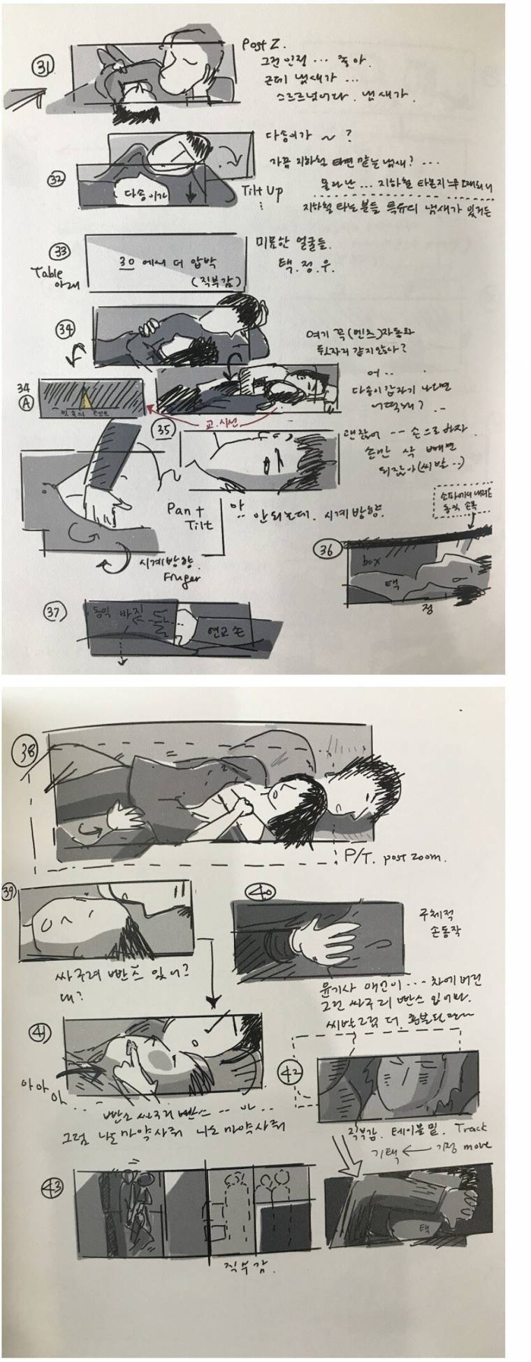 봉준호감독이 직접 그렸다고 하는 시계방향 콘티 | 인스티즈